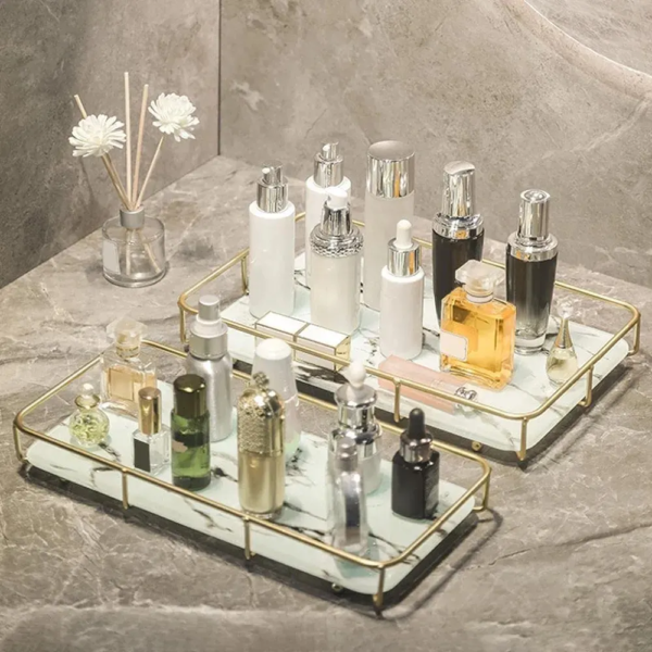 Vintage Glass Jewelry Tray, Hexagonal Mirror Base Vanity Tray.