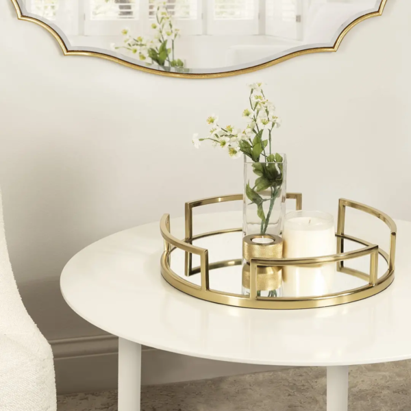 Perfume Plate Round Gold Metal Glass Jewelry Storage Mirror for Jewelry Cosmetics