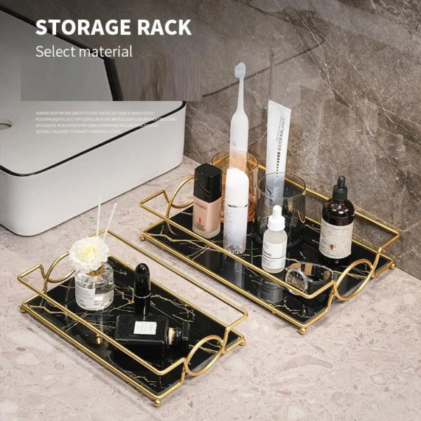Marble Cover Tray for Vanity with Gold Handles.