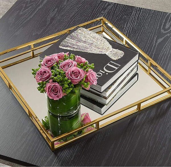 Luxury Display Miror Tray Mackeup lipstick perfume jewlery Golden.