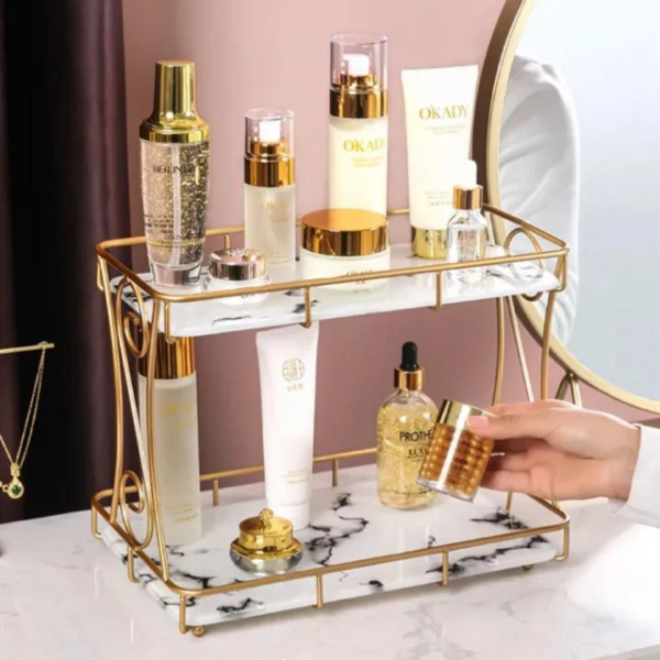 Dressing Vanity Tray Metal Cosmetic Shelf Organizer 2 Tiers.