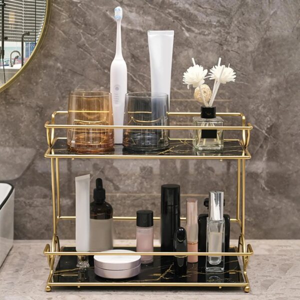Luxury Gold Decorative Double Layer Home Accessories Skin Care Products Organizer – Storage Rack
