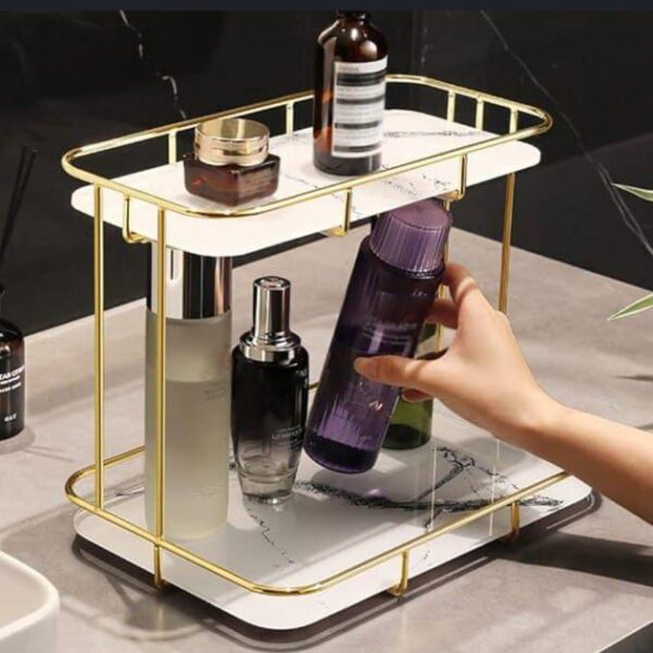 European Design Free Standing Shelf 2 Tier Makeup Organizer.
