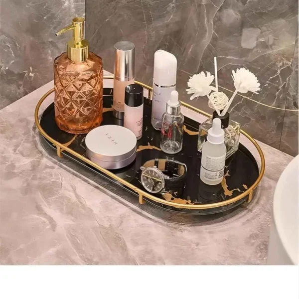 Oval Shape Design Marble Cover Tray for Cosmetics.